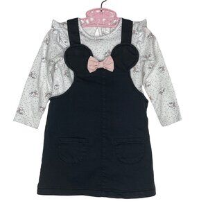 H&M Disney Toddler's 18M 2 Piece Black Pinafore Long Sleeve Print Top